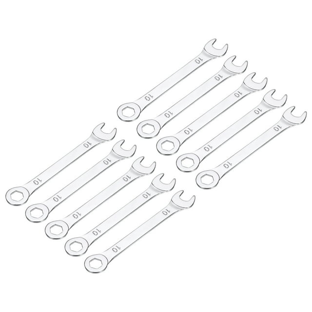 10 Paquets Clé à Combinaison Fine 10mm avec Extrémité Décalée 6 Points et Extrémité Ouverte Inclinée