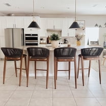 PURPLE LEAF Outdoor Bar Stool Set of 2, Wood-Grain Aluminum Rattan Wicker Bar Chairs with Backrest and Cushion, All-Weather for Kitchen, Patio, Pool