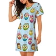 thumbnail image 2 of Balery Cute Cartoon Owls 3 Camisón de manga corta con cuello redondo para mujer, cómodo y elegante., 2 of 6
