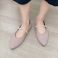thumbnail image 4 of Dakaela Mary Jane Flats for Women Pointy Toe Slip on Wedding Ballet Dress Shoes with Pearl Strap Pink 7, 4 of 8