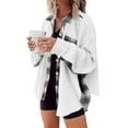 thumbnail image 1 of Womens Waffle Knit Plaid Shacket Boyfriend Button Down Shirt Jacket Loose Long Sleeve Tops, 1 of 6