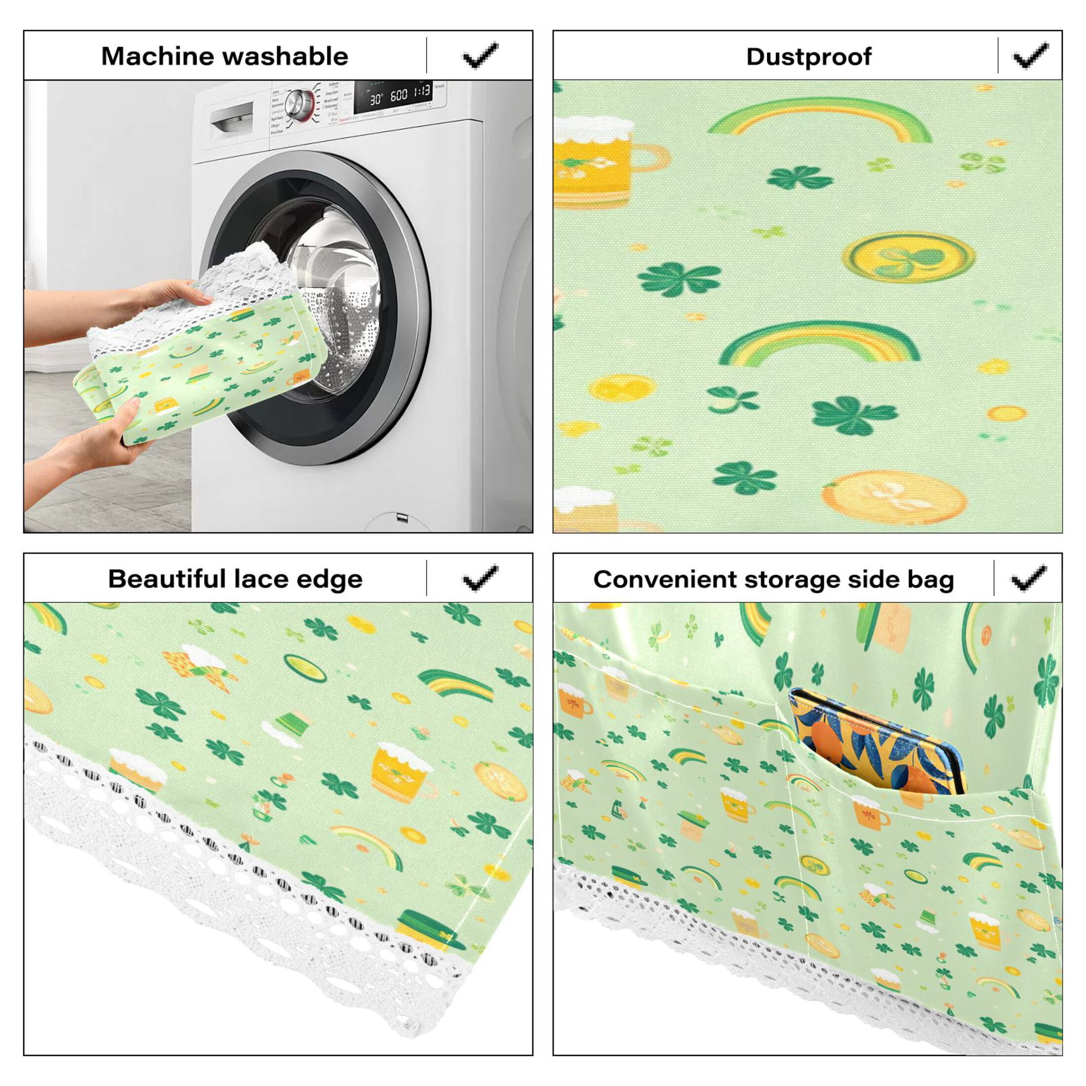 WOBOGO Pattern with Rainbows Shamrocks and Leprechaun Hat Washing Machine Cloth Dryer Refrigerator Top Cover Protective Non-Slip Mat For Kitchen Laundry