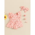 thumbnail image 3 of Bagilaanoe Newborn Baby Girl Summer Rompers Dress Flower Print Fly Sleeve Bodysuits + Hairband 3M 6M 9M 12M 18M Infant Patchwork A-line Dresses, 3 of 7
