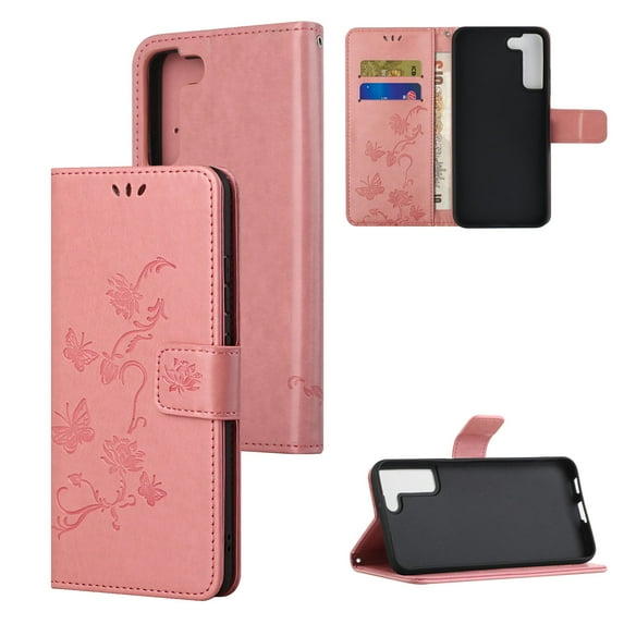 Nalacover Wallet Case for Samsung Galaxy S23, Stylish Flowers Embossed Pattern Premium PU Leather Flip Folio Cover with Card Slots Holder Magnetic Clasp Kickstand Soft TPU Anti-Drop Case,Pink