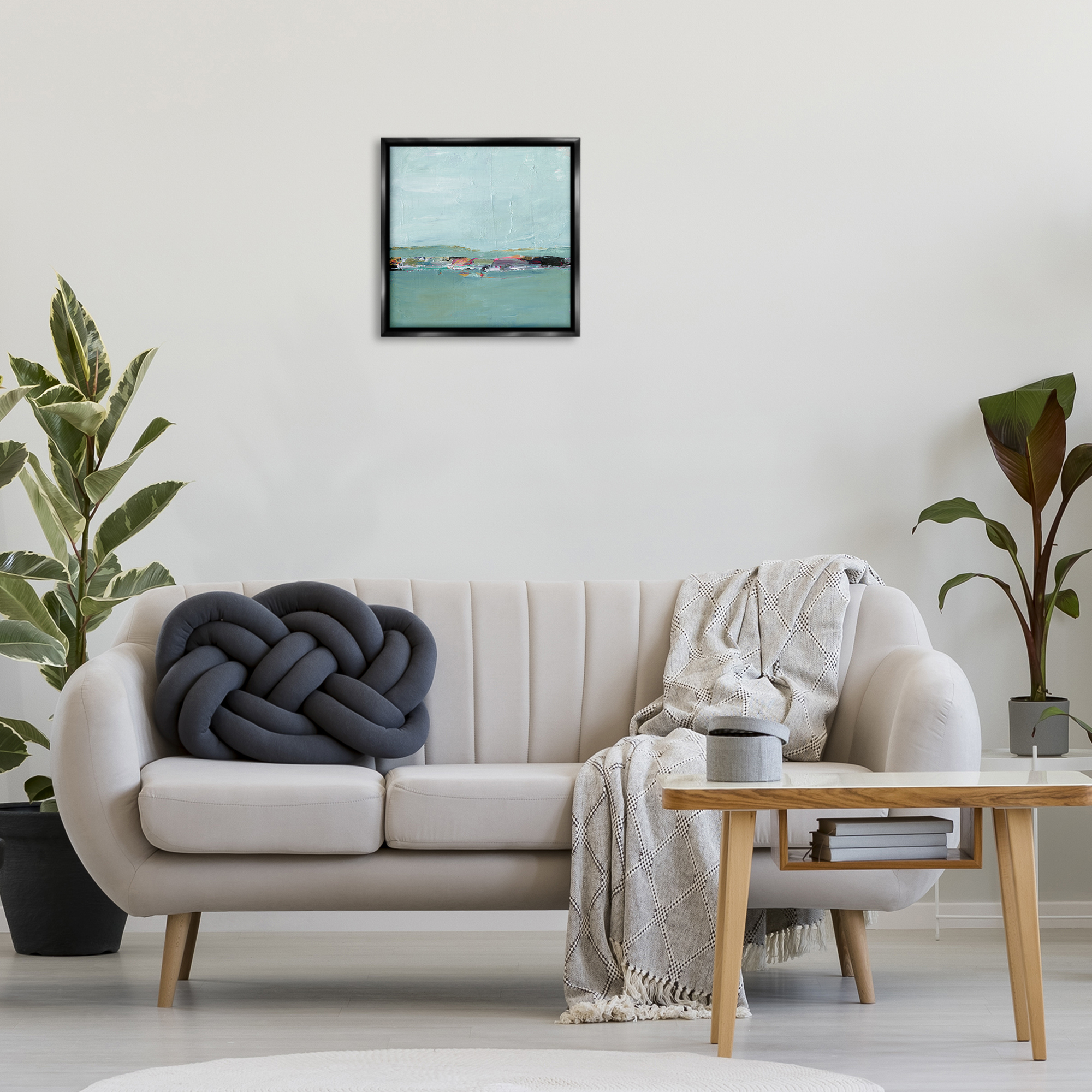Stupell Industries Distant Ocean View Landscape & Nature Painting Black Floater Framed Canvas Art Print Wall Art, 18 x 18