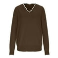 thumbnail image 5 of UVEASISHA Womens V Neck Sweaters Color Block Long Sleeve Knitting Cotton Tops Lightweight Pullover Sweaters Fall Fashion Outfits Khaki XXL, 5 of 8