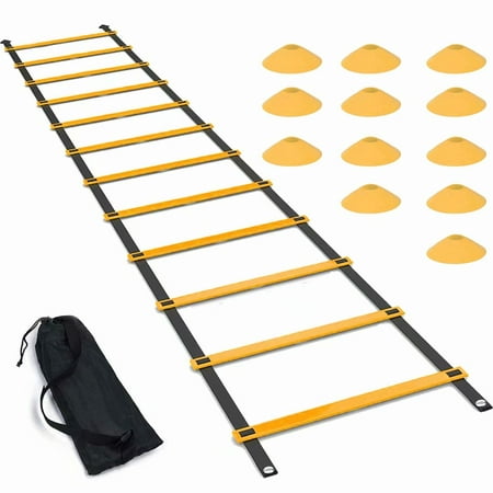 Agility Ladder Set, 20FT Speed Training Ladder with 12 Adjustable Rungs, Plus 12 Disc Cones for Soccer, Football, Sports Training - Includes Heavy Duty Carry
