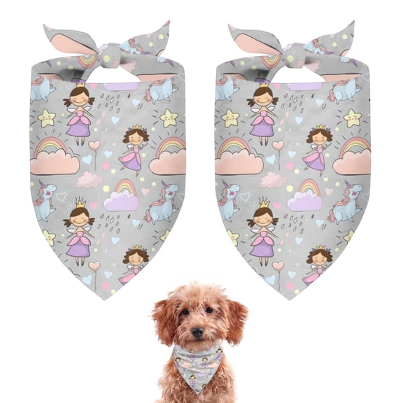 Dog Bandana 2 Pack,Pastel Princess Unicorn Pattern Bandanas for Dogs,Cat Bandana,Small/ Large Dog Bandana 2 Size,Dog Bandanas