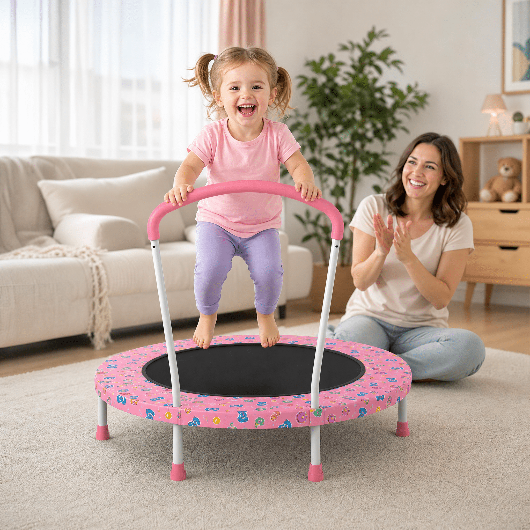 36inch Mini Trampoline for Kids Ages 1-6 Indoor Outdoor Trampoline with Handle Fun for Kids