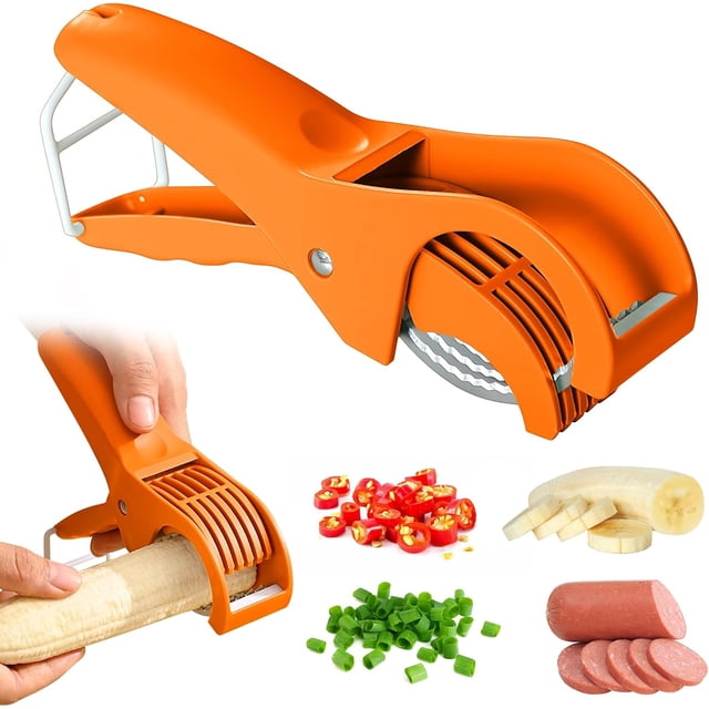 Cortr de plátano, cortr de perritos calientes, cortr de plátano eficiente y seguro para rebanadas uniformes, gadget de cocina (naranja)