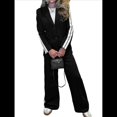 thumbnail image 2 of Conjunto de Dos Piezas para Mujer 2025: Blusa A Rayas con Botones Laterales y Pantalones con Bolsillos, Conjunto Informal Negro S, 2 of 10