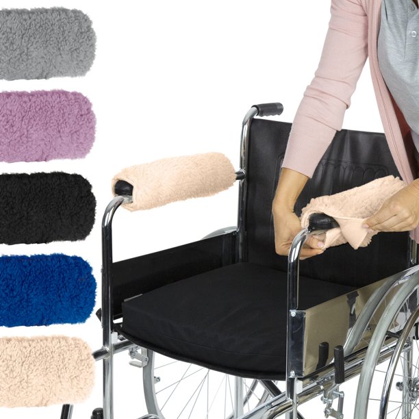 Par de fundas para reposabrazos para sillas de ruedas Vive, espuma viscoelástica, piel de oveja
