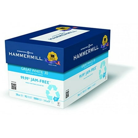 Photo 1 of Hammermill Paper, Great White Copy Paper 30% Recycled, 20lb, 11 x 17, Ledger, 92 Bright, 2500 Sheets / 5 Ream Case, (086750C), Made In The USA