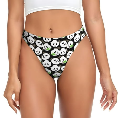 Qokaie Panda Bear Printed Women s Cotton Thong Underwear  Sexy Breathable Panties G-string-X-Large
