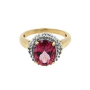 Rachel Koen Yellow Gold Oval Pink Tourmaline Diamond Halo Engagement Ring Size 6