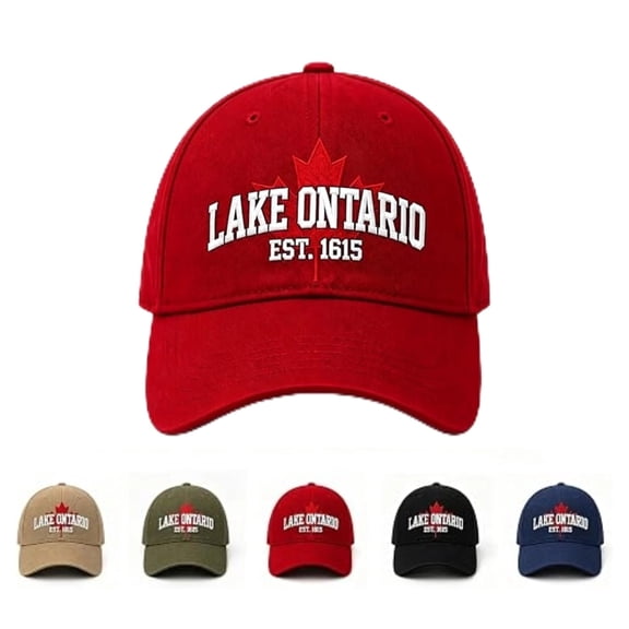 Lake Ontario Forever Heritage Embroidered Cap,Adjustable Dad Hat with Canadian Flag,Great Lakes Fishing Hat for Men Women Outdoor Use