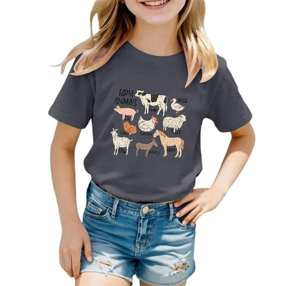 Kiijoy Toddler Girls Animal Graphic T-Shirt Short Sleeve Crew Neck T Shirt, Sizes 1-2