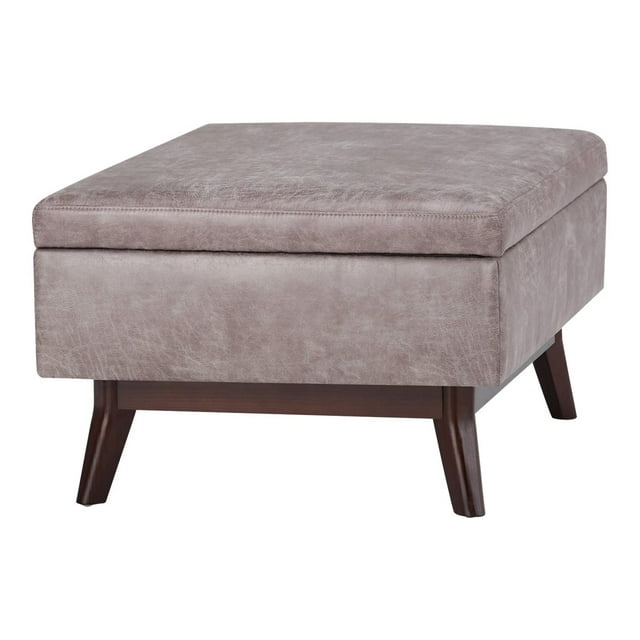 SIMPLIHOME Owen 34 inch Wide Rectangle Coffee Table Lift Top Storage Ottoman, Cocktail Footrest Stool in Upholstered Distressed Grey Taupe Faux Air Leather, Mid Century Modern, Living Room