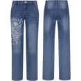 thumbnail image 5 of Women's Low Rise Heart Pattern Baggy Jeans Washed Wide Leg Denim Cargo Pants Y2k Flare JeanStreetwear, 5 of 6