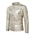 thumbnail image 5 of Holloyiver Men's Fashion Autumn Men's Leather Jackets Casual Tops Coats Silver, 5 of 7