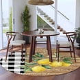 thumbnail image 4 of Hello Summer Lemons Round Living Room Rugs 8 ft, Farmhouses Fruits Black Plaid Wood Grain Washable Large Area Rug with Non-Slip Sturdy Edge Binding Round Carpet for Dining Room Kitchen Office, 4 of 9