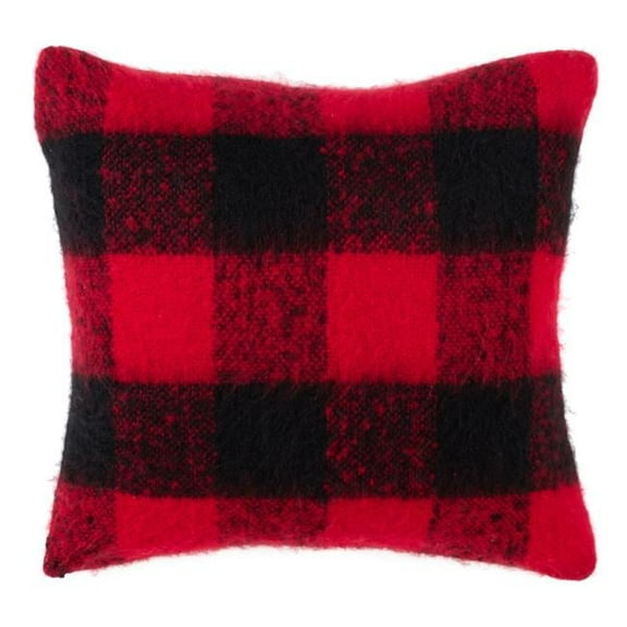 SARO 316.R20S Faux Mohair Plaid Design Down Filled Accent Throw Pillow  Red
