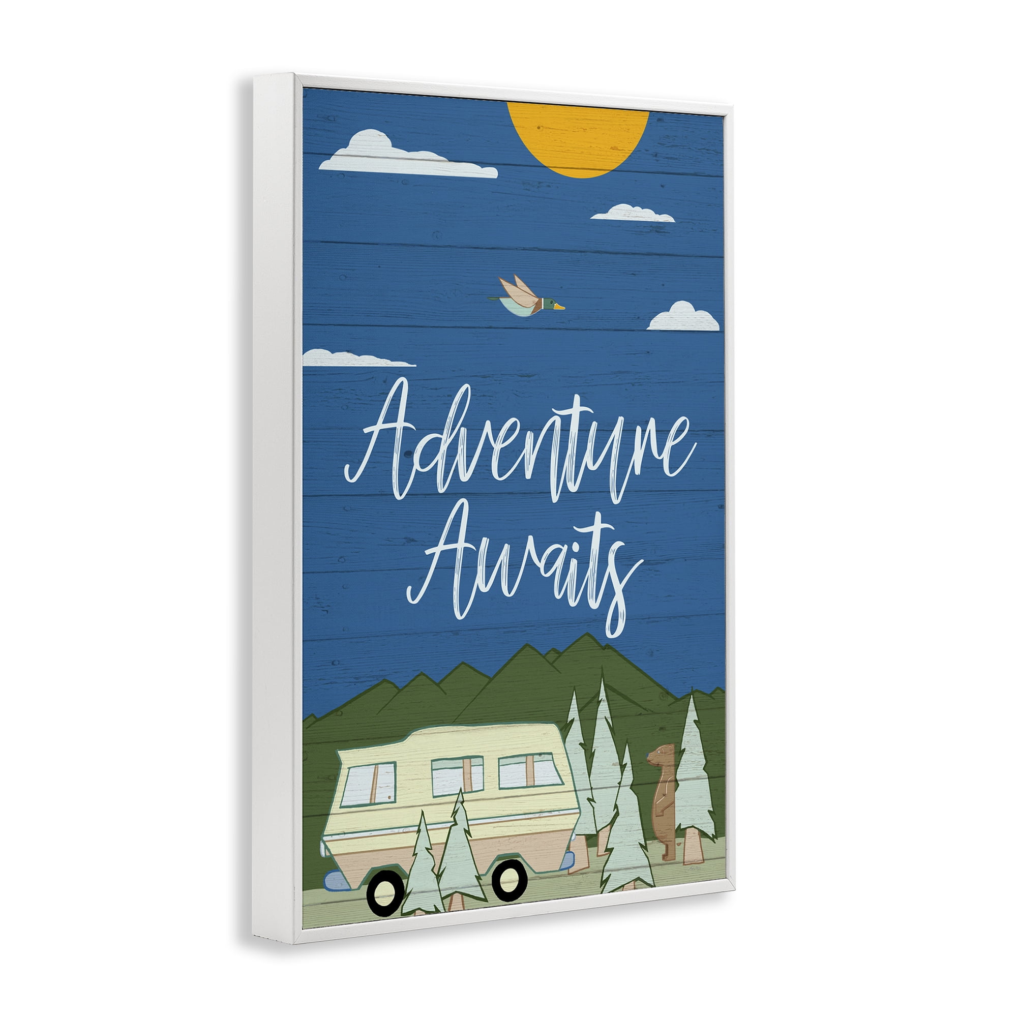Stupell Industries Adventure Awaits Landscape Landscape Painting White Framed Art Print Wall Art, 12 x 18
