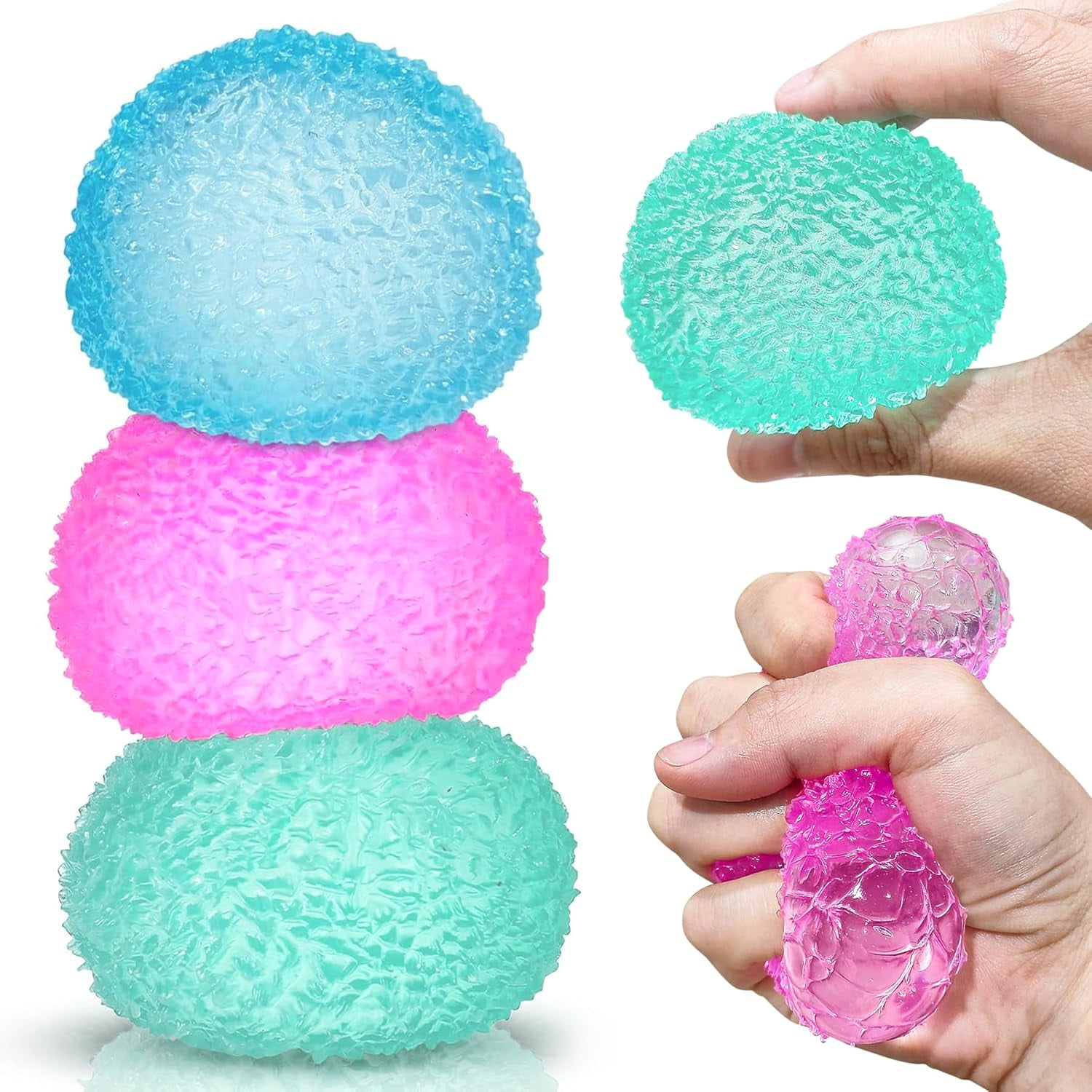3Pcs Textured Stress Balls, Soft Sensory Fidget Ball for All Age, Memory Gel Squishies Toys, Anxiety Relief Squeeze Balls for Autism/ADHD, Party Favors Gifts, Prizes for Students