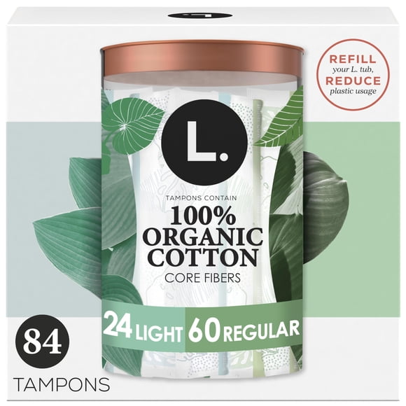 Tampones L. de algodón orgánico, flujo ligero y regular, 84 unidades