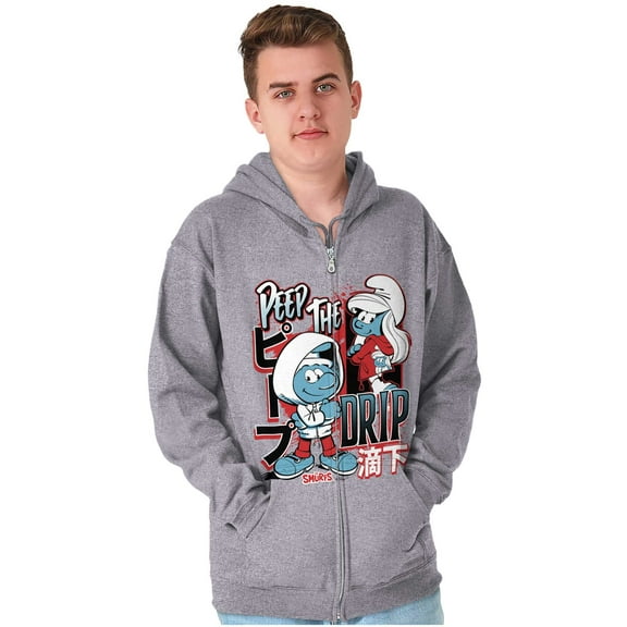 The Smurfs Kanji Peep The Drip Unisex Plus Size Zip Hoodie Brisco Brands 2X