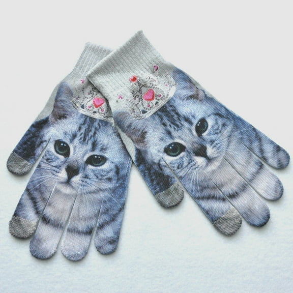 winter Gloves,Men Womens winter Warm 3D Print Knitted Phone Screen Kitty Pet Cute Gloves A