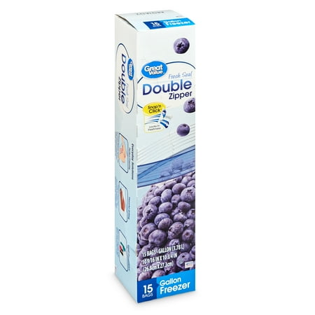 Great Value Fresh Seal Double Zipper Freezer Bags, Gallon, 15 Count