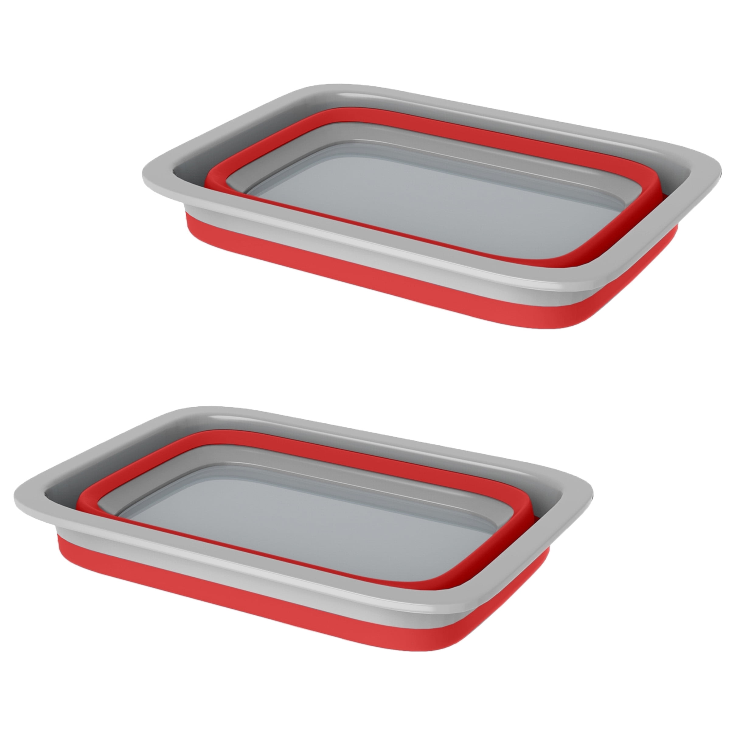 Set of 2 Multipurpose Wash Bins – 10-Liter Basins for Camping, Parties, or Cleaning – Collapsible Bucket Set by Wakeman (Red)