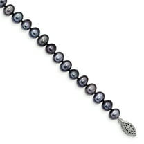 Primal Silver Sterling Silver Rhodium-plated 6-7mm Black Freshwater Cultured Pearl Bracelet