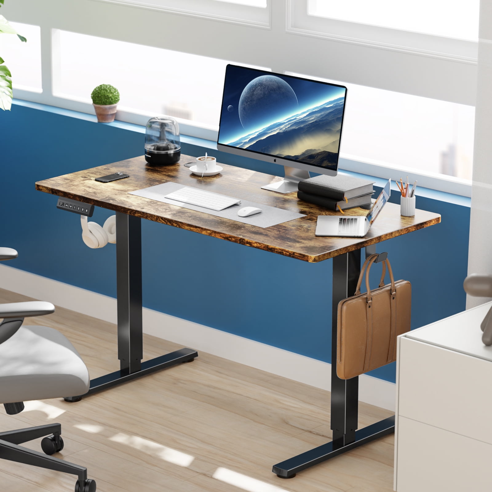 edx Electric Standing Desk, Height Adjustable Desk, 48 x 24 Inches Ergonomic Stand up Desk with Memory Preset and T-Shaped Metal Bracket for Home Office