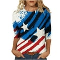 thumbnail image 2 of GaThRRgYP Women's Fashion Independence Day T-shirt,Women's Fashion Printed T-shirt Mid-length 3/4 Sleeves Blouse Round Neck Casual Tops Blue S, 2 of 5