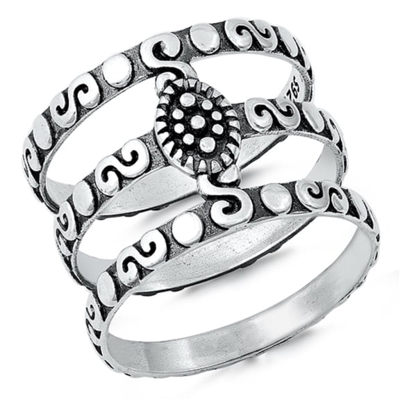All in Stock Decorated Swirls Triple Band Ring Sterling Silver Size 10
