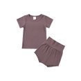 thumbnail image 1 of xiaxaixu Solid Color Short Sleeve Round Neck Pullover + High Waisted Pants, 1 of 6