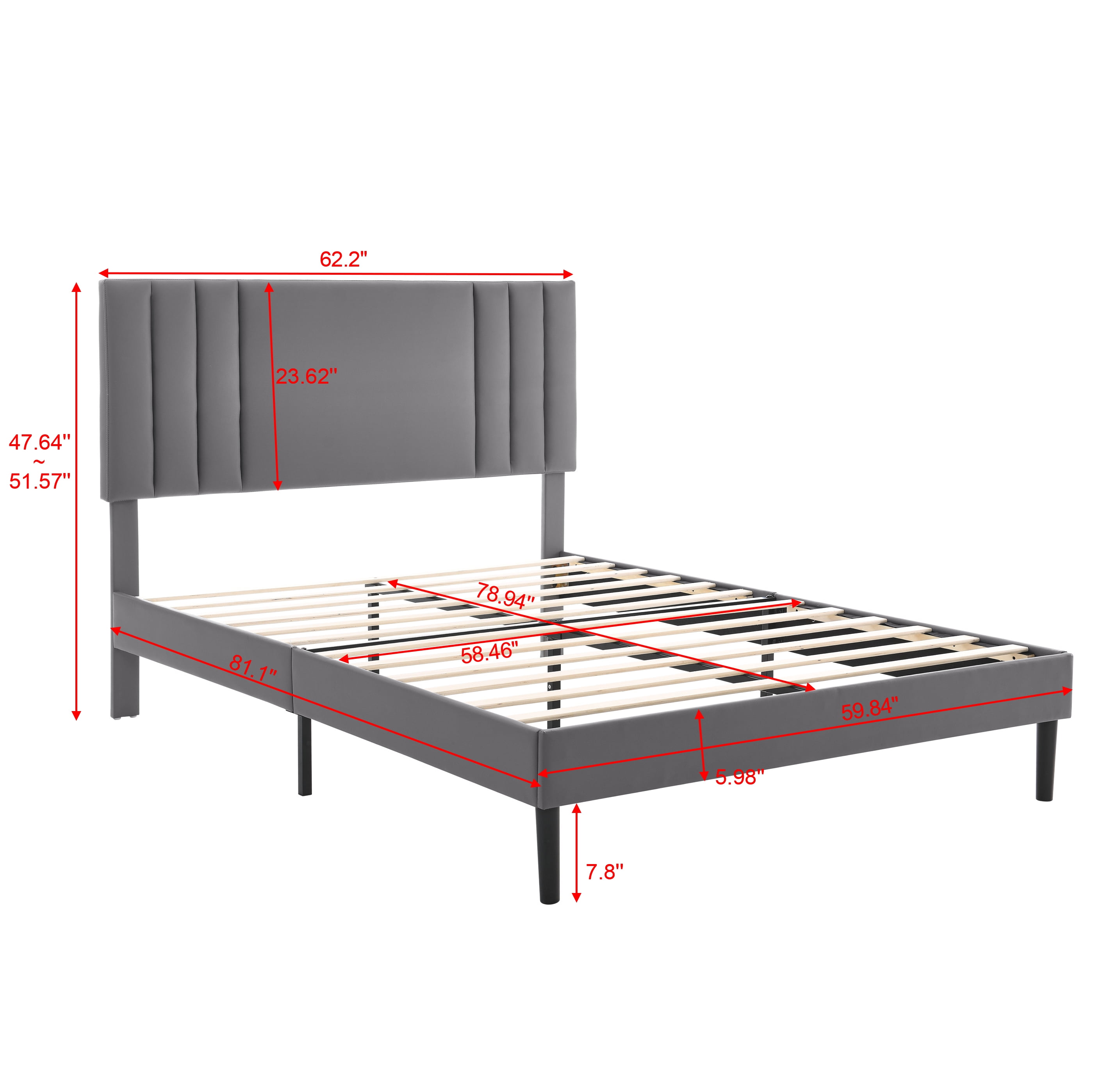 BRGMAUS Queen Bed Frame with Upholstered Headboard - Durable Slats, Waterproof, 30-Min Assembly