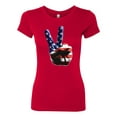 thumbnail image 2 of Wild Bobby, American Flag Peace Sign Hand Pop Culture Womens Slim Fit Junior Tee, Red, X-Large, 2 of 3