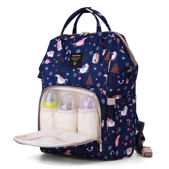 Sunveno Classic Diaper Backpack Large Capacity Travel Backpack, Navy Unicorn