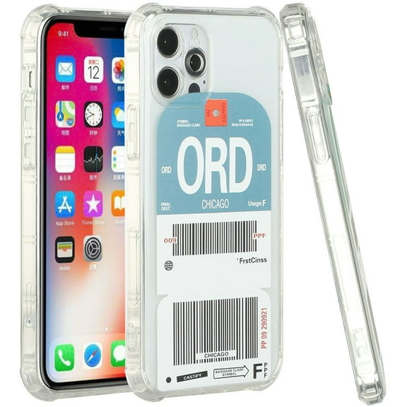 for Apple iPhone 11 (6.1") Airplane Travel Boarding Pass Tags Design Clear Transparent TPU Bumper Shockproof Protective Cover ,Xpm Phone Case [ORD - Chicago]