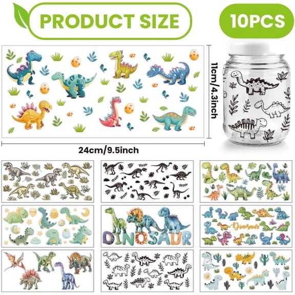 1set 10 Sheets UV DTF Cup Wrap Transfer Stickers 10 styles 9.45x4.33 Inchs Dinosaur Cute Colorful Pattern UV DTF Cup Wraps for 16OZ Glass Cups Furniture Craft Wood Crafts