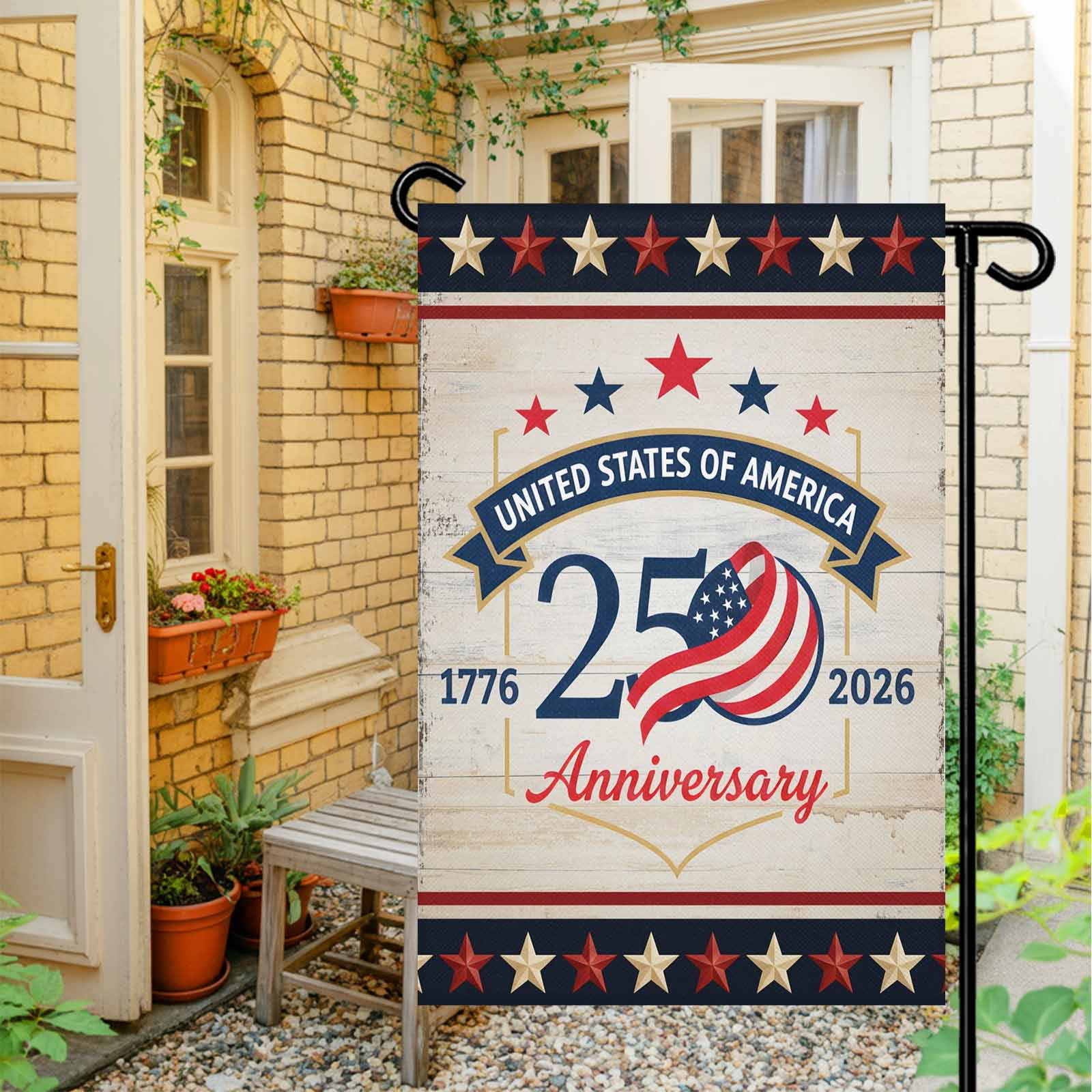 4th of July Garden Flags 250 Years Anniversary Garden Flag Double Sided Welcome Flag Retro Patriotic Stars USA Flag Independence Day Yard Flags for Outdoor Lawn Porch Memorial Day Decor 28x40 Inch