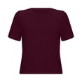 thumbnail image 1 of T Shirts Women Spring Tight Short Sleeved Round Neck Solid Color Top Slim Bottom Shirt Womens Tshirts Wine S, 1 of 3
