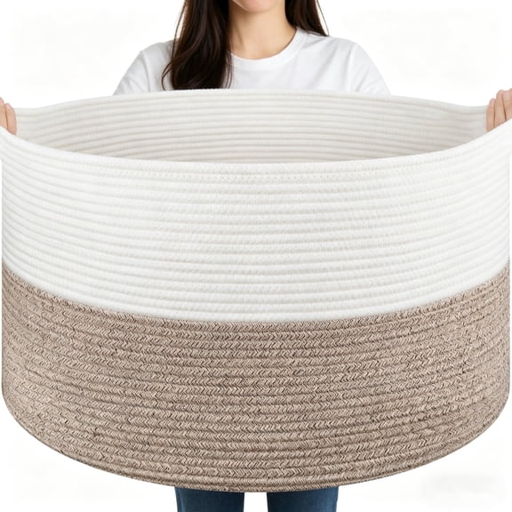 VeluraHome XXX Large Blanket Basket (21.7"*13.8"),Woven Storage Baskets With Handle, Cotton Rope Laundry Basket for Living Room,Laundry, Nursery, Pillows, Baby Toy chest