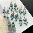 thumbnail image 2 of K-KED Ethnic Style Pine Stone Tibetan Silver Water Droplet Tassel Long Earrings-7, 2 of 9