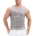 thumbnail image 2 of YAYUBA Men's Striped Sequin Tank Top for Rave, Sparkly Metallic Reflective Mesh Shirts, Silver, XXL, 2 of 4