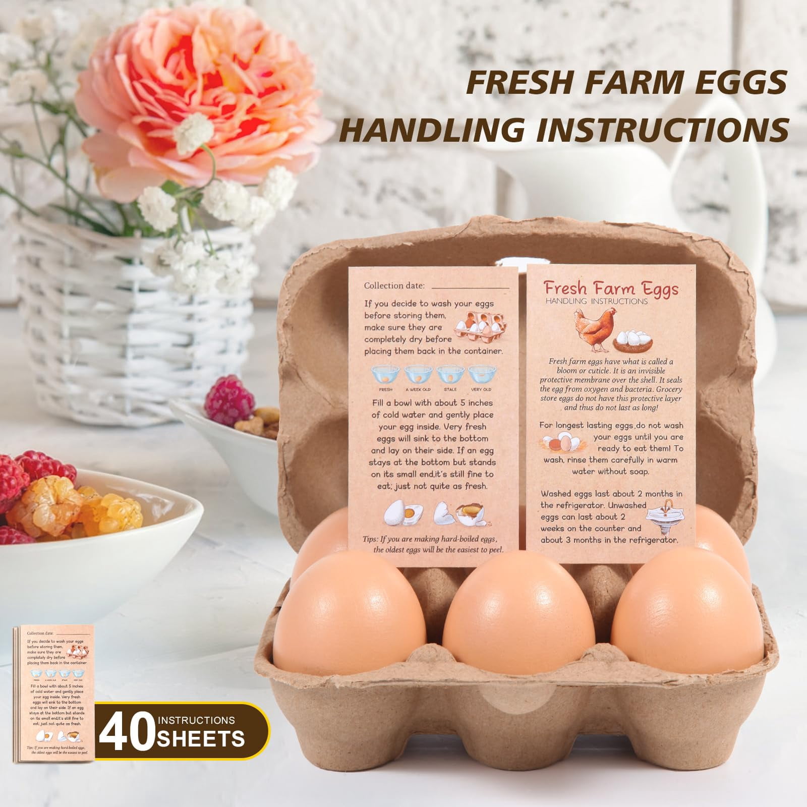 40 Pack Half Dozen Egg Cartons, Heavy-Duty Paper Pulp Egg Containers, Reble and Biodegradable, Perfect for Small Farms and Homesteaders