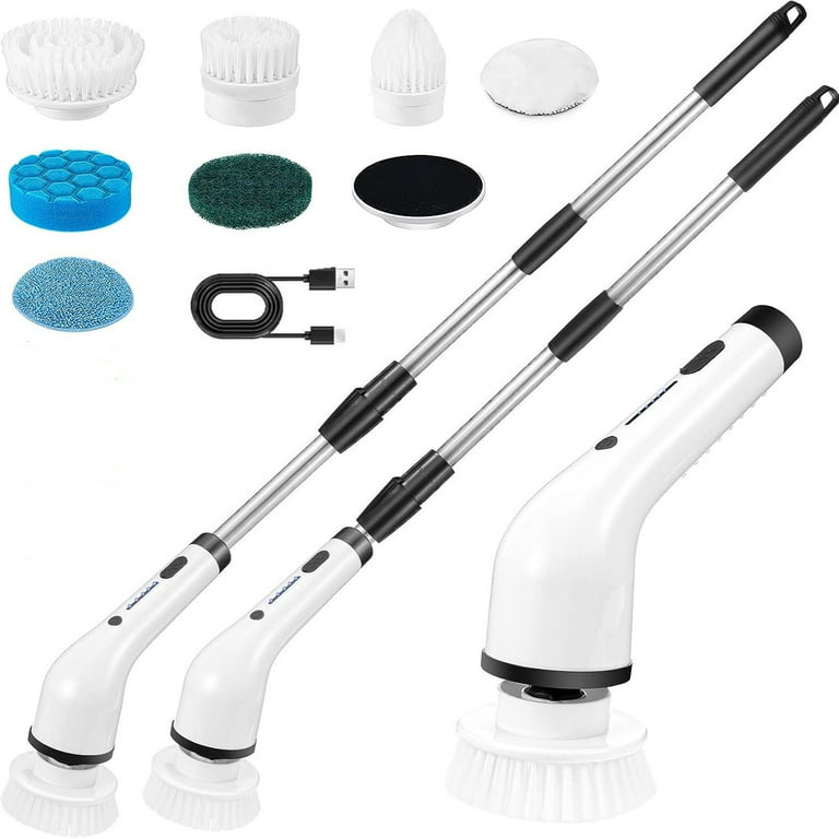 Electric Spin Scrubber, Cordless Cleaning Brush with 7 Replaceable Brush Head, 3 Adjustable Handles 2 Adjustable Speeds, Power Scrubbers for Cleaning